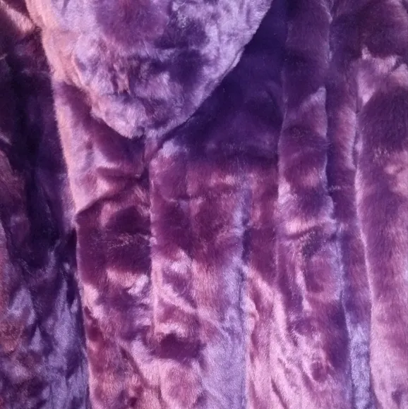 💜 REVERSIBLE ROYAL PURPLE FUR &amp; SILK COAT PLUS SIZE 3X HOODED JACKET