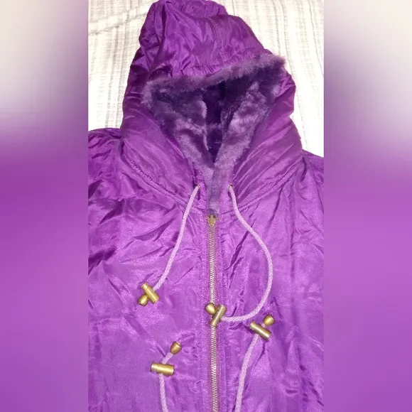 💜 REVERSIBLE ROYAL PURPLE FUR &amp; SILK COAT PLUS SIZE 3X HOODED JACKET