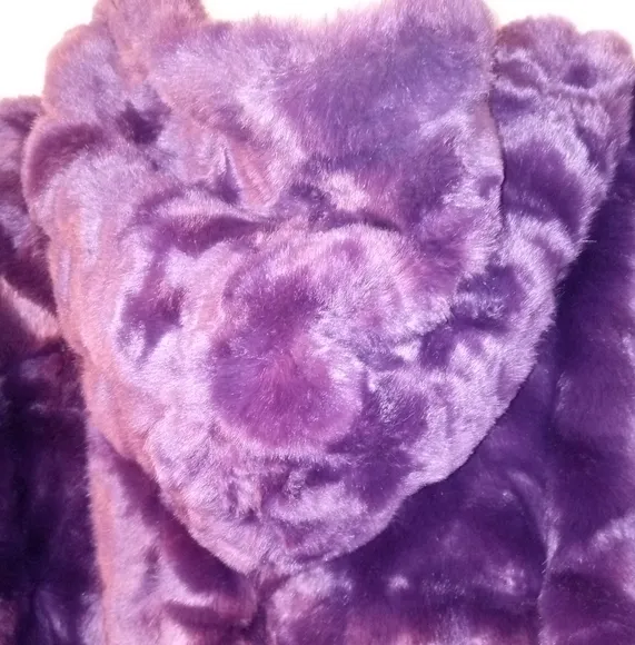 💜 REVERSIBLE ROYAL PURPLE FUR &amp; SILK COAT PLUS SIZE 3X HOODED JACKET