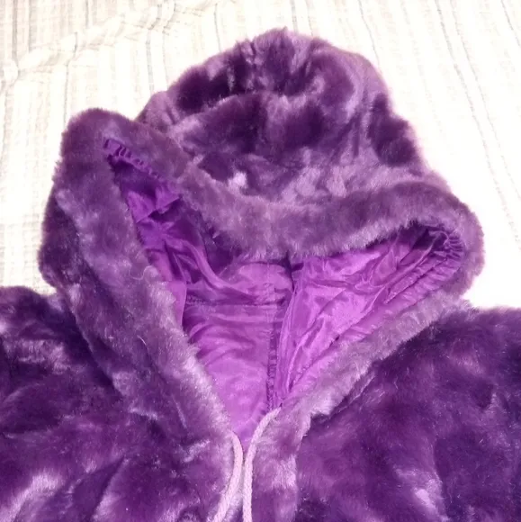 💜 REVERSIBLE ROYAL PURPLE FUR &amp; SILK COAT PLUS SIZE 3X HOODED JACKET