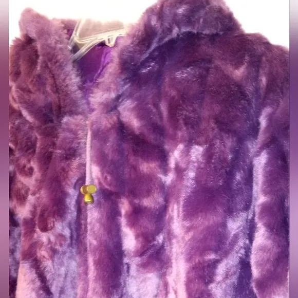 💜 REVERSIBLE ROYAL PURPLE FUR &amp; SILK COAT PLUS SIZE 3X HOODED JACKET