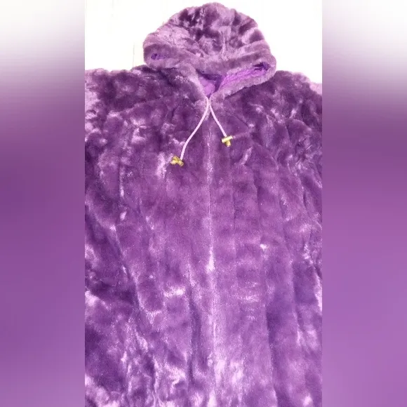 💜 REVERSIBLE ROYAL PURPLE FUR &amp; SILK COAT PLUS SIZE 3X HOODED JACKET