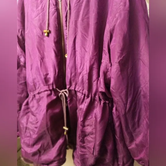 💜 REVERSIBLE ROYAL PURPLE FUR &amp; SILK COAT PLUS SIZE 3X HOODED JACKET