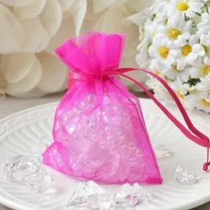 10 Hot Pink Organza Favor Pouches 3"x4" Wedding Baby Shower Party Gift Bags
