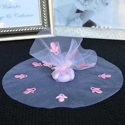 10 Pink Round Tulle Gift Wrap with Pacifier 9" Favor Bag Baby Shower