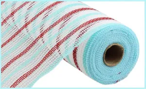 10" Faux Jute Stripe Mesh: White, Red, Ice Blue (10 Yards) RY8338R6