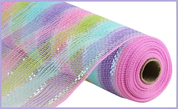 10" Faux Jute/Shiny Stripe Mesh: Pink, Blue, Green, Lavender (10 Yards) RY8032AY