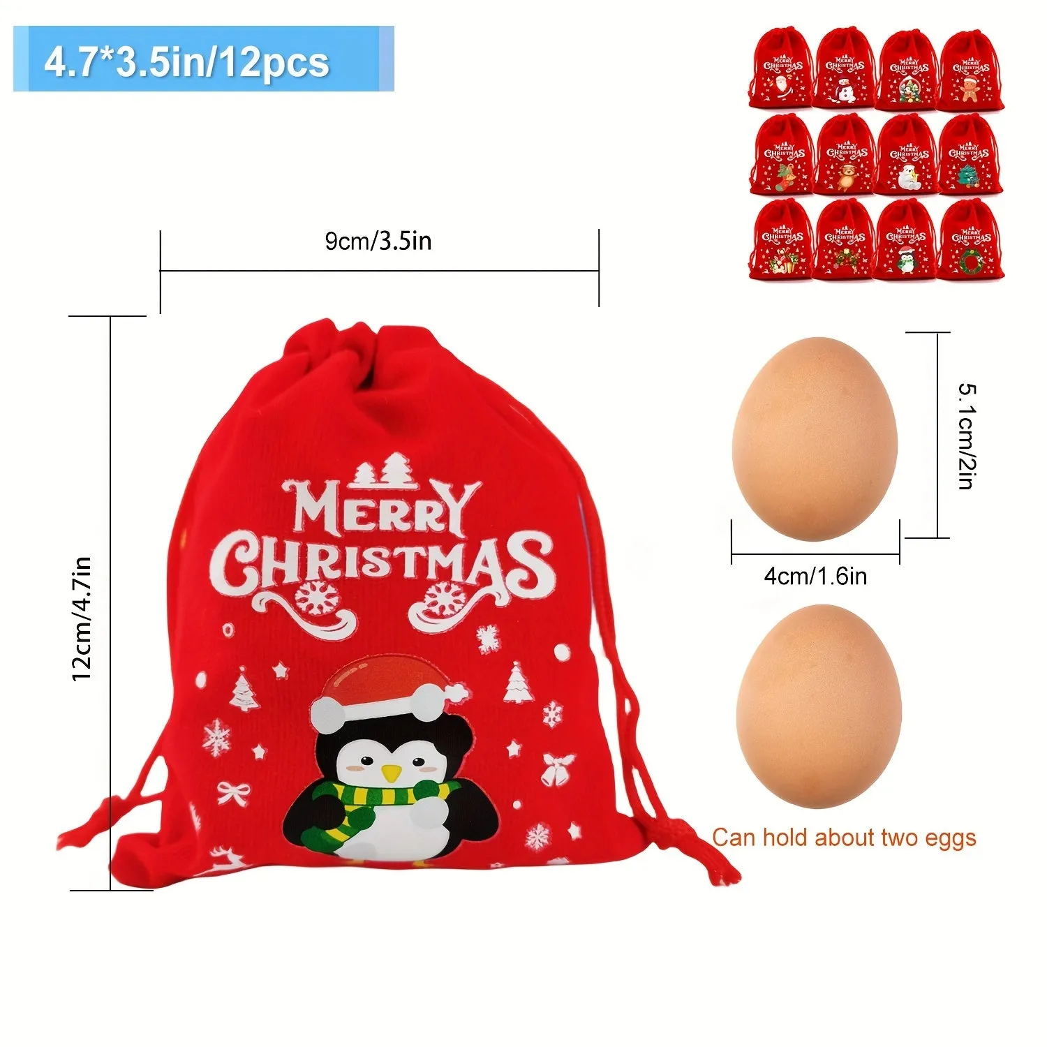 12-Pack Festive Red Velvet Christmas Gift Bags with Drawstring - Reusable Fabric Pouches for Party Favors, Jewelry, and Candy Packaging