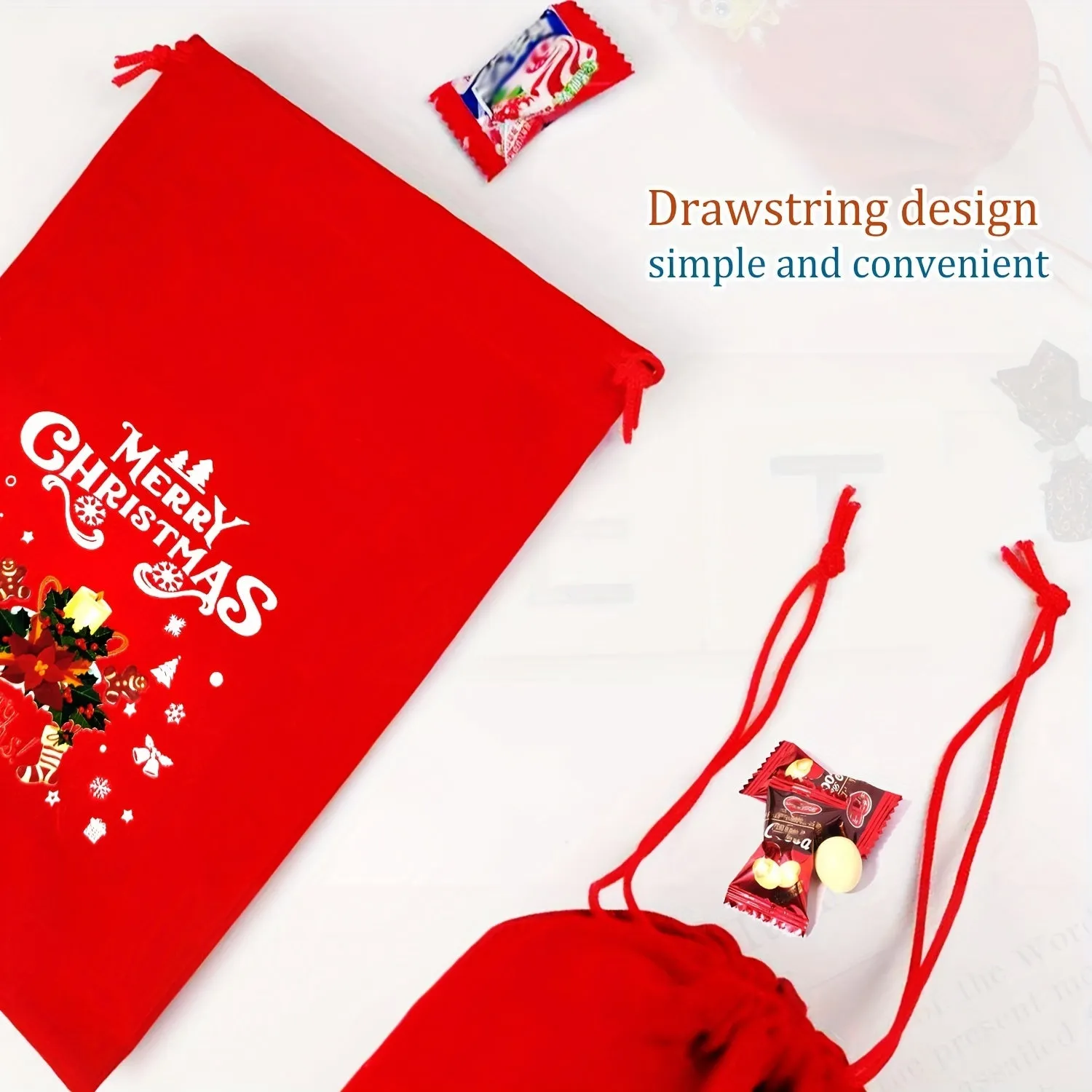 12-Pack Festive Red Velvet Christmas Gift Bags with Drawstring - Reusable Fabric Pouches for Party Favors, Jewelry, and Candy Packaging