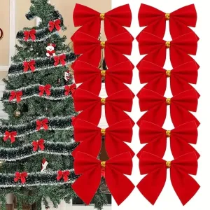 12pcs Pack, Red Small Velvet Christmas Bows for Christmas Tree, Wreath, Gift Wrapping, Crafts, Wedding, Party, Twist Tie Bows for Treat Bag Bakery Candy Bags, Home Decor