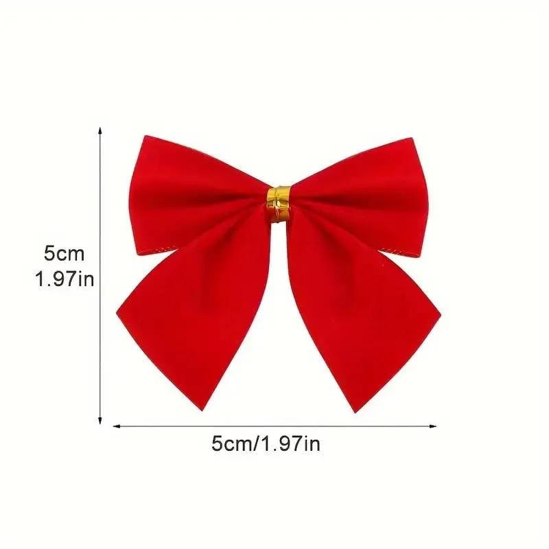 12pcs Pack, Red Small Velvet Christmas Bows for Christmas Tree, Wreath, Gift Wrapping, Crafts, Wedding, Party, Twist Tie Bows for Treat Bag Bakery Candy Bags, Home Decor