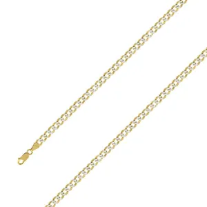 14k Yellow Gold Finish 5mm Silver Pave Cuban Chain Size- 8"