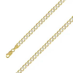14k Yellow Gold Finish 9.5mm Silver Pave Cuban Chain Size- 8"