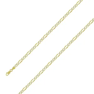 14k Yellow Gold Plated 4mm Silver Pave Figaro Chain Size- 9"