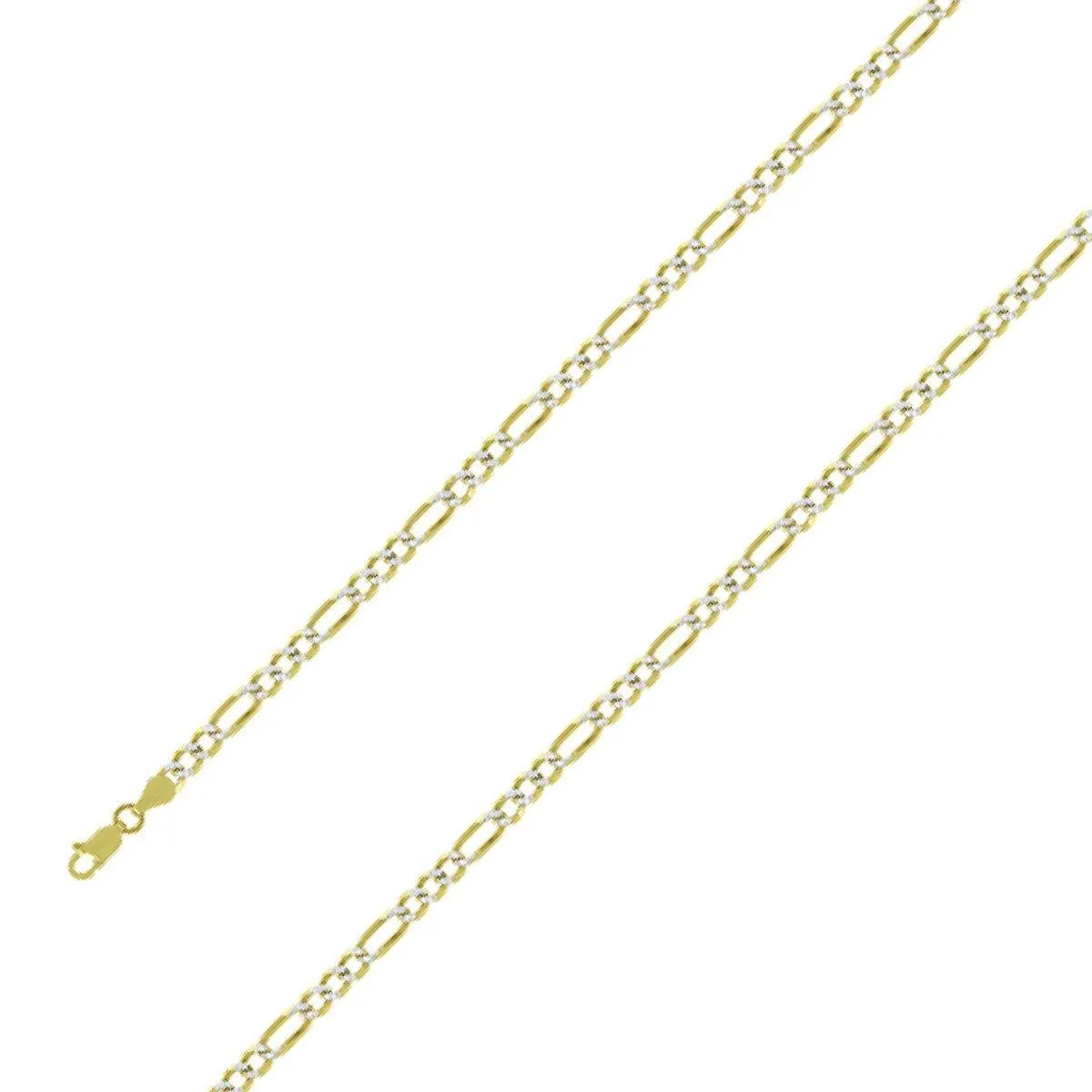 14k Yellow Gold Plated 4mm Silver Pave Figaro Chain Size- 9"