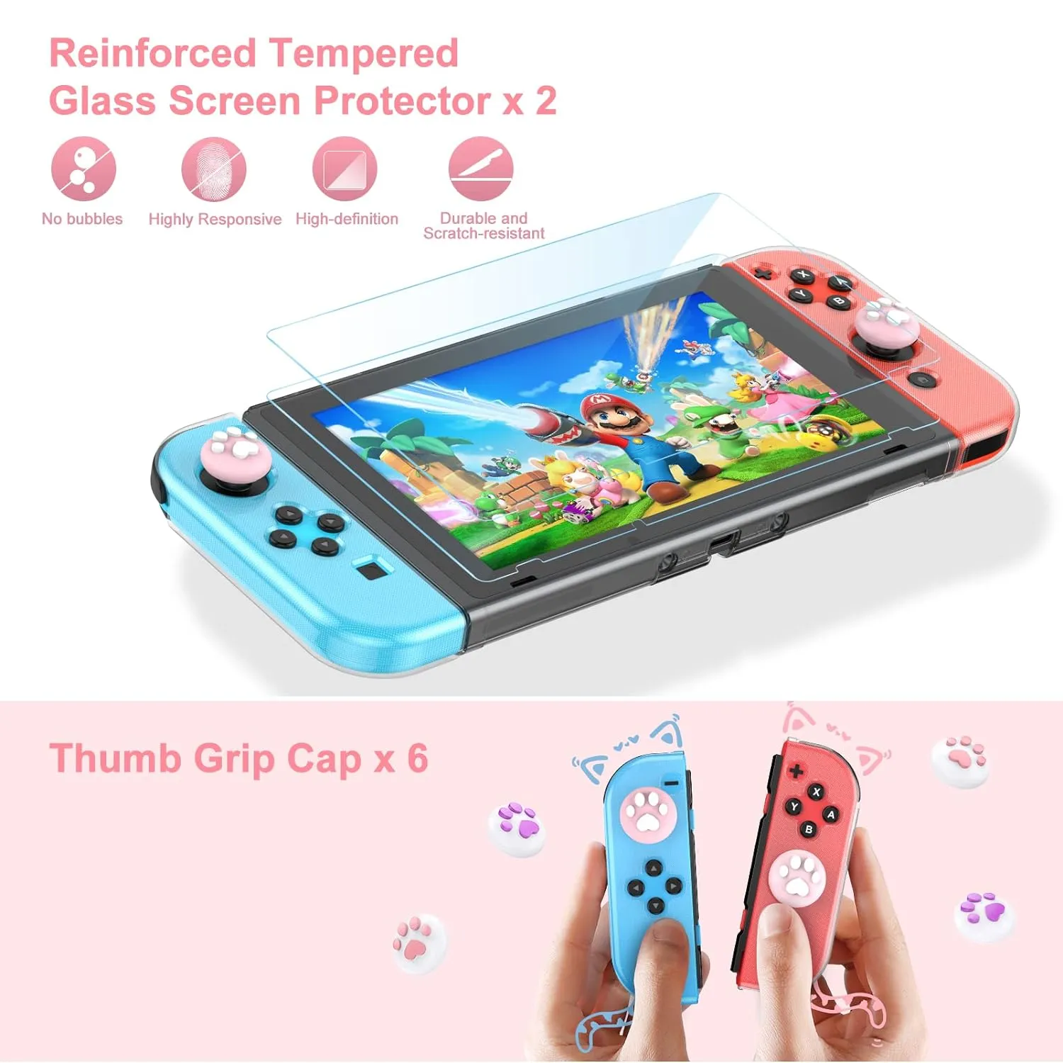 15-in-1 Pink Switch Accessories Kit/ Bundle for Girls by Younik - includes Carrying Case and Adjustable Stand