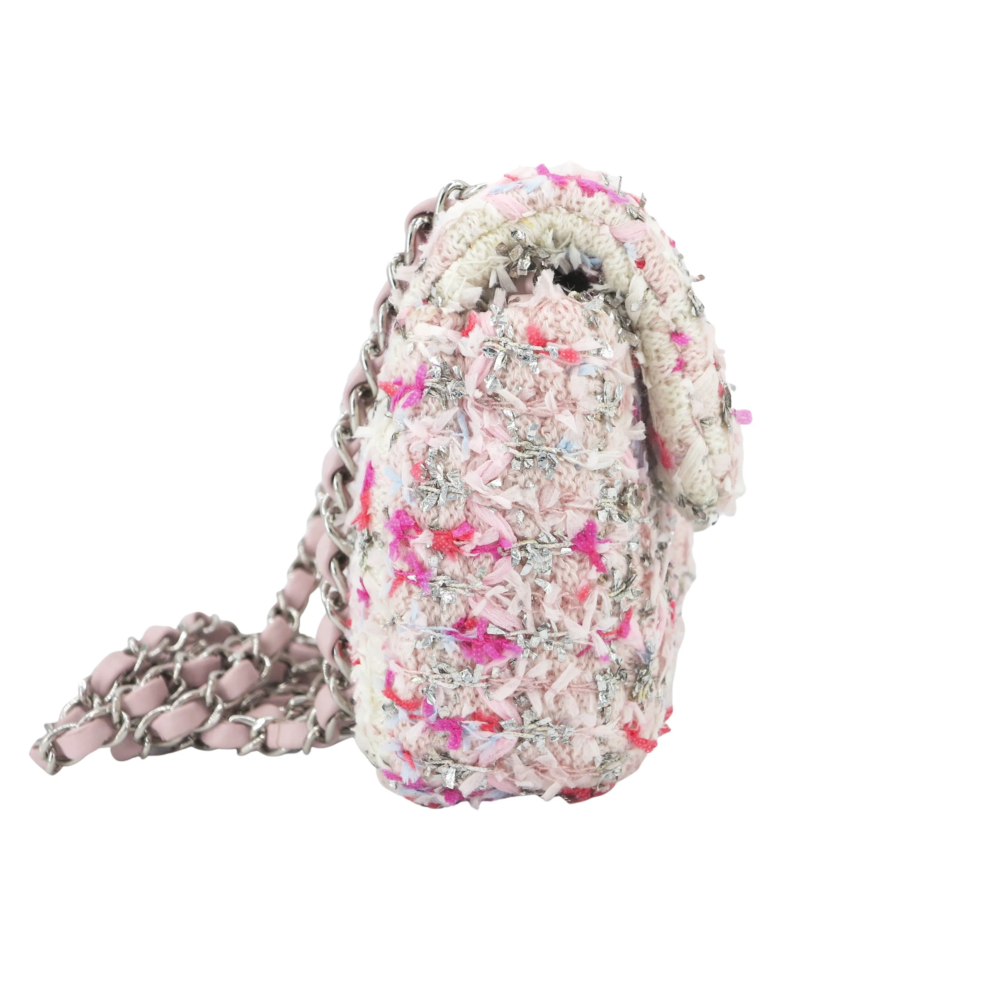 18S Pink Glitter Tweed Mini Flap Bag