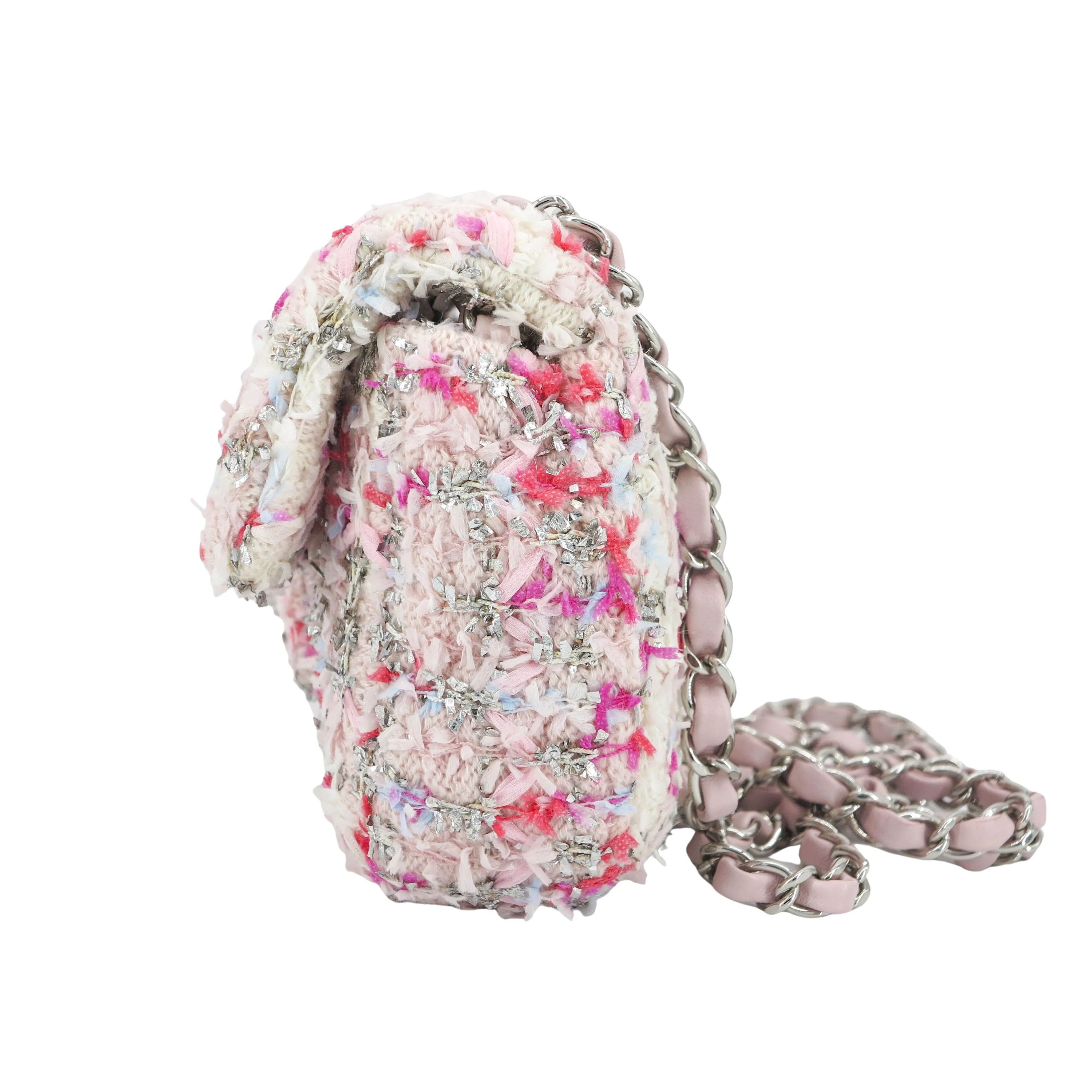 18S Pink Glitter Tweed Mini Flap Bag