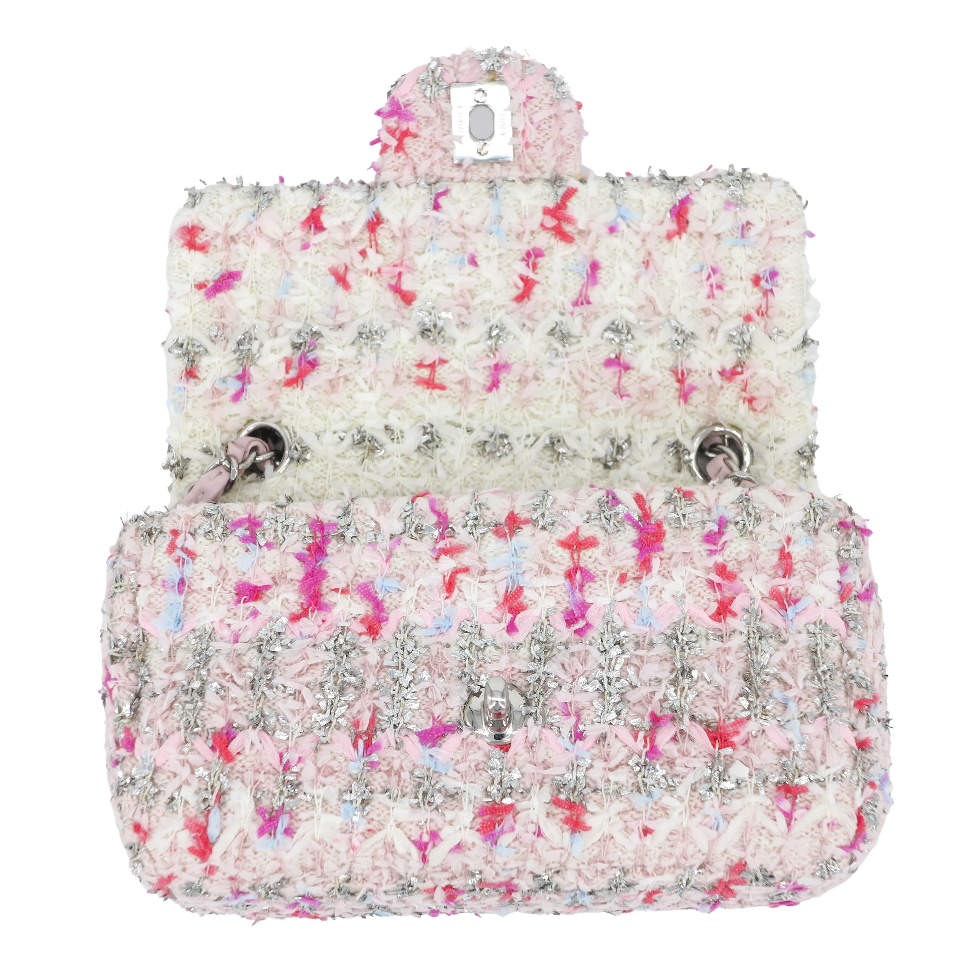 18S Pink Glitter Tweed Mini Flap Bag