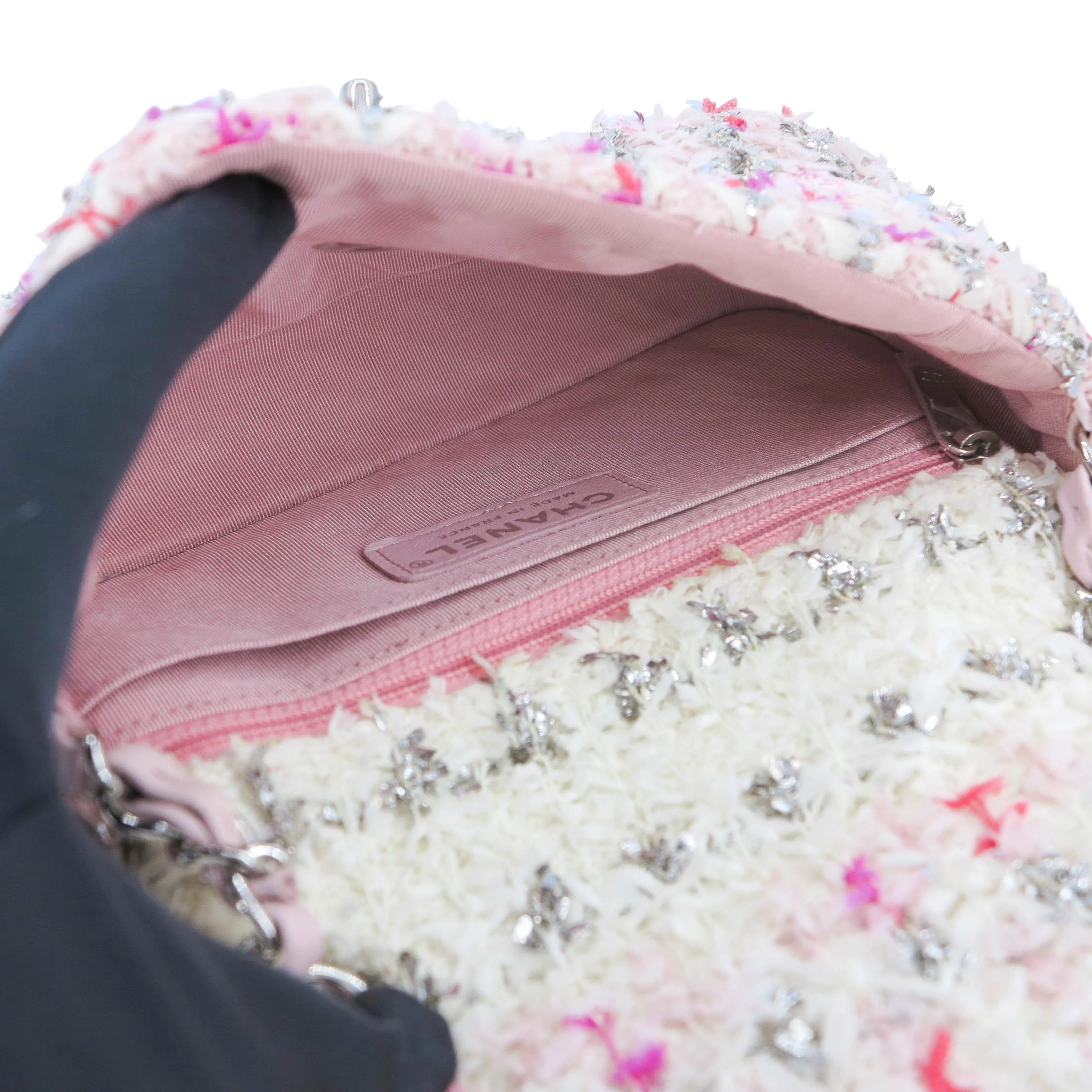 18S Pink Glitter Tweed Mini Flap Bag
