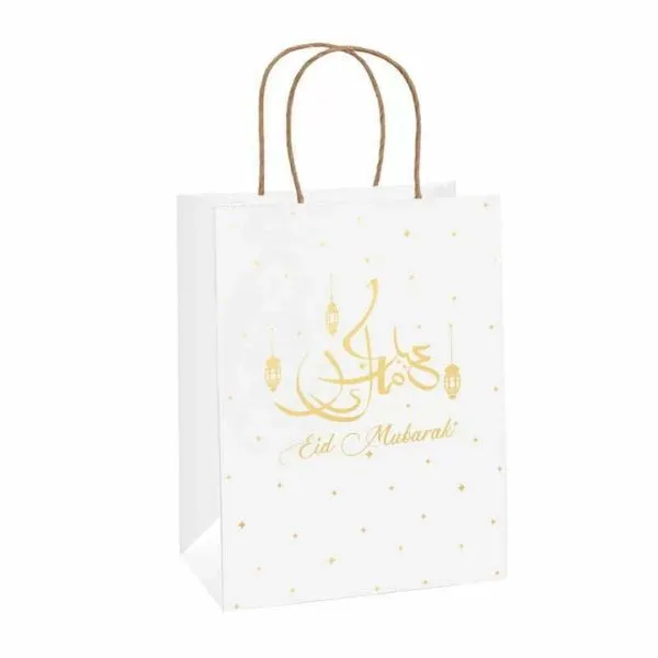 1pc White Eid Mubarak Paper Gift Bags