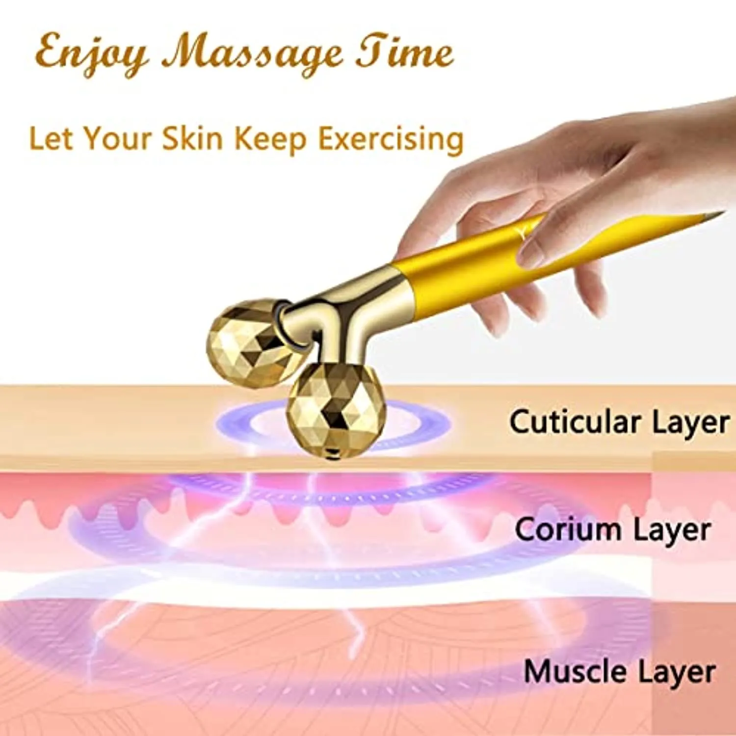 2 in 1 Face Massager Golden Facial Electric 3D Roller and T Shape Arm Eye Nose Massager Skin Care Tools
