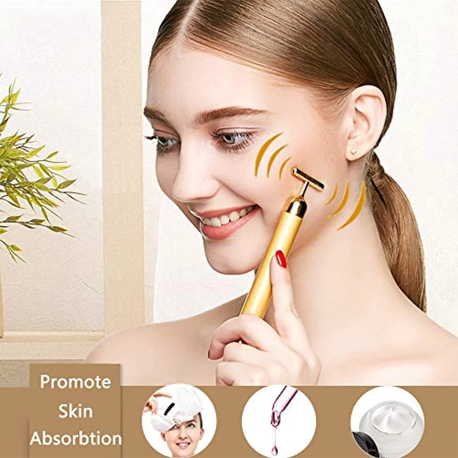 2 in 1 Face Massager Golden Facial Electric 3D Roller and T Shape Arm Eye Nose Massager Skin Care Tools
