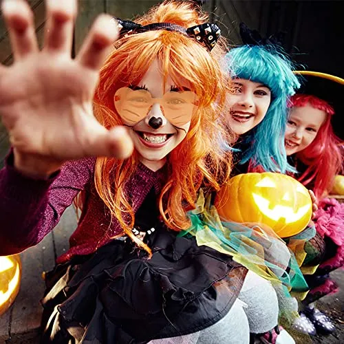 6 Pack Wavy Party Wigs Curly Color Wigs Halloween Bachelorette Party Includes 6 Pack Neon Party Glasses Blue, White, Green, Red, Purple, Pink