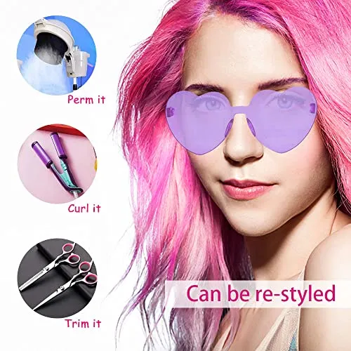 6 Pack Wavy Party Wigs Curly Color Wigs Halloween Bachelorette Party Includes 6 Pack Neon Party Glasses Blue, White, Green, Red, Purple, Pink