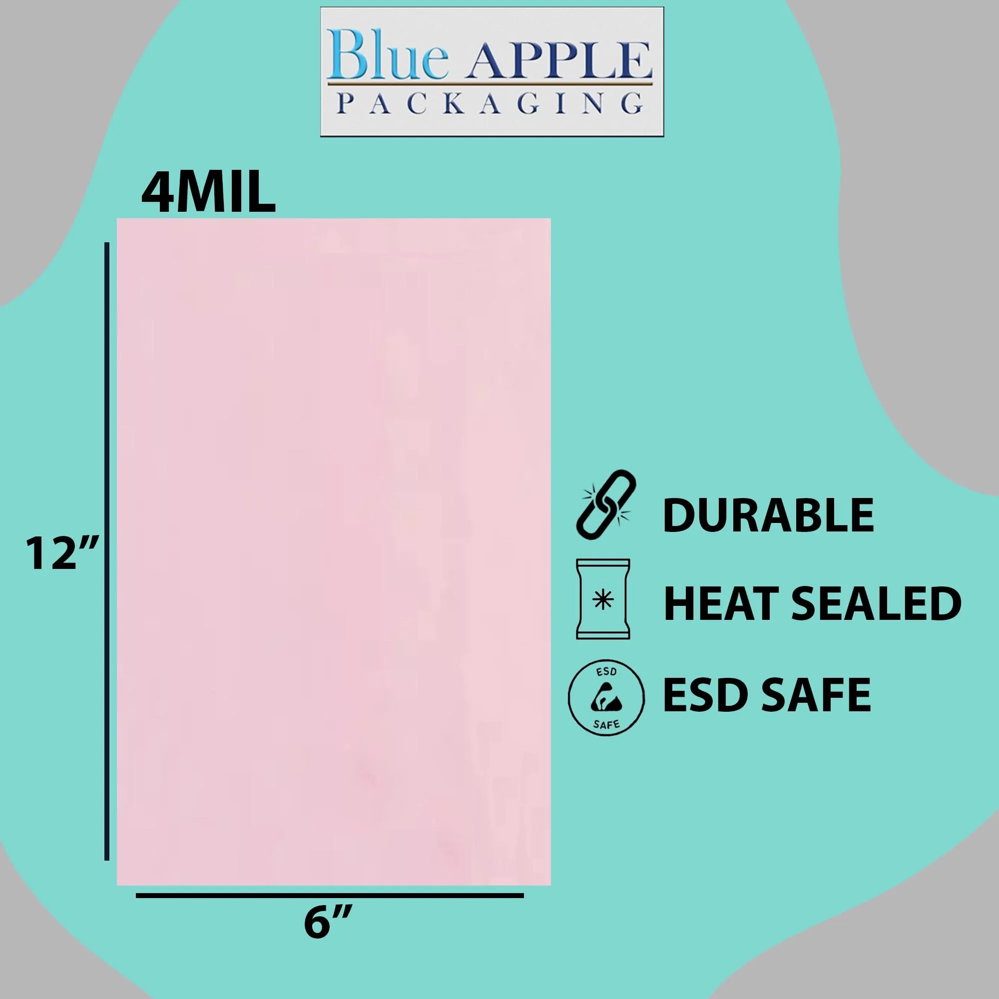 6X12 inches Pink Anti Static Bags 4 Mil Flat
