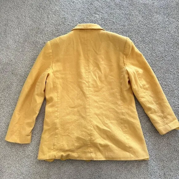 90s Vintage Stephanie Andrews 100% Pure Wool Retro Yellow Double Breasted Peacoa