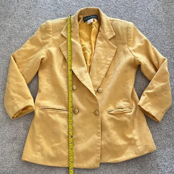 90s Vintage Stephanie Andrews 100% Pure Wool Retro Yellow Double Breasted Peacoa