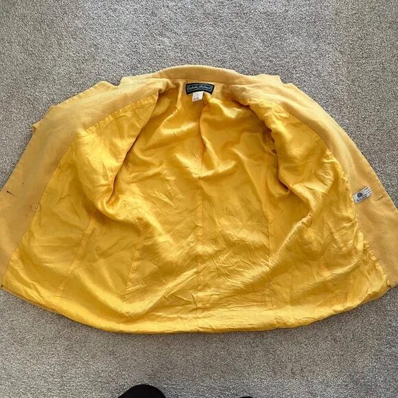 90s Vintage Stephanie Andrews 100% Pure Wool Retro Yellow Double Breasted Peacoa