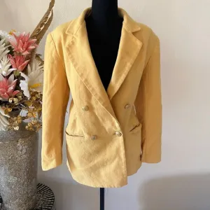 90s Vintage Stephanie Andrews 100% Pure Wool Retro Yellow Double Breasted Peacoa