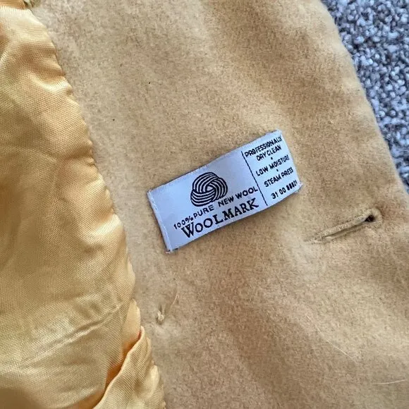 90s Vintage Stephanie Andrews 100% Pure Wool Retro Yellow Double Breasted Peacoa