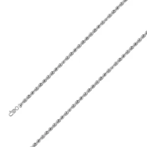 925 Sterling 4mm Silver Rhodium Plated Rope Chain Size- 9"