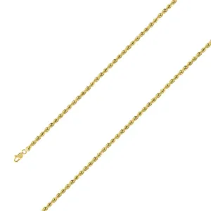 925 Sterling Silver 3.5mm Yellow Gold Plated Rope Chain Size- 9"