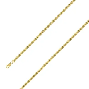 925 Sterling Silver 4.5mm Yellow Gold Plated Rope Chain Size- 9"