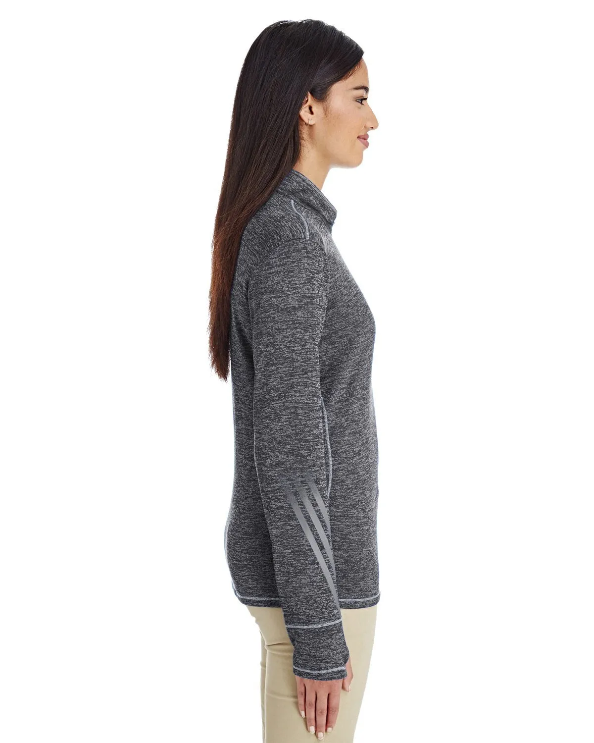 adidas Golf Ladies' 3-Stripes Heather Quarter-Zip A285 BLACK HEATHER