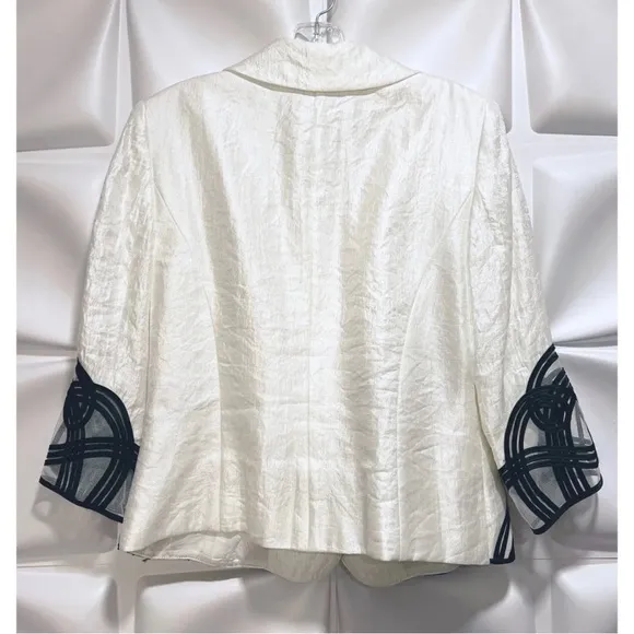 Adrianna Papell Evening Womens Sz 10 Metallic Ivory Black Soutache Blazer Jacket