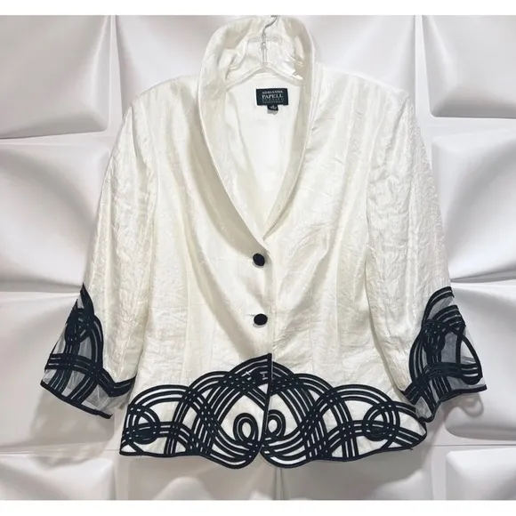 Adrianna Papell Evening Womens Sz 10 Metallic Ivory Black Soutache Blazer Jacket
