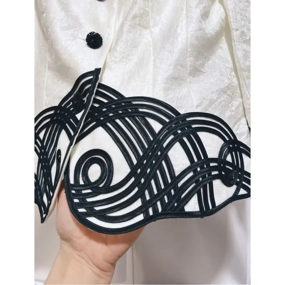 Adrianna Papell Evening Womens Sz 10 Metallic Ivory Black Soutache Blazer Jacket