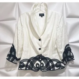 Adrianna Papell Evening Womens Sz 10 Metallic Ivory Black Soutache Blazer Jacket