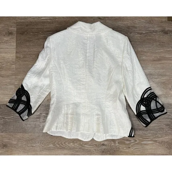 Adrianna Papell Evening Womens Sz 10 Metallic Ivory Black Soutache Blazer Jacket