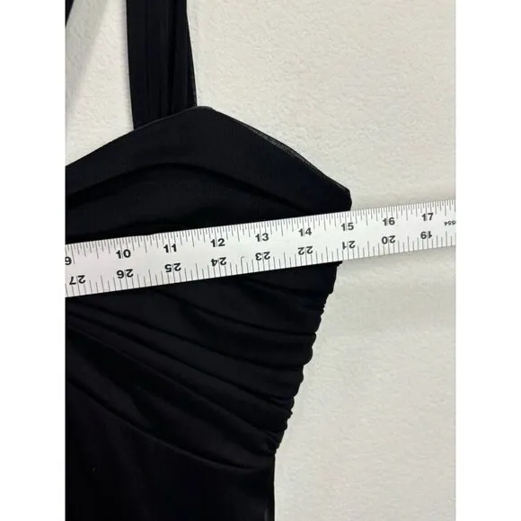 Alex Evening Black Chiffon V-Strap Long Dress Twist Front Size 4 Gala USA Made
