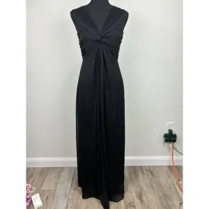 Alex Evening Black Chiffon V-Strap Long Dress Twist Front Size 4 Gala USA Made