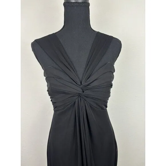 Alex Evening Black Chiffon V-Strap Long Dress Twist Front Size 4 Gala USA Made