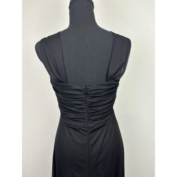 Alex Evening Black Chiffon V-Strap Long Dress Twist Front Size 4 Gala USA Made