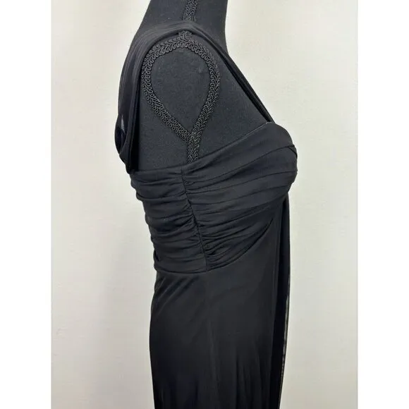 Alex Evening Black Chiffon V-Strap Long Dress Twist Front Size 4 Gala USA Made