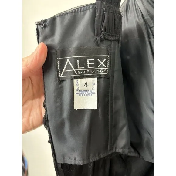 Alex Evening Black Chiffon V-Strap Long Dress Twist Front Size 4 Gala USA Made